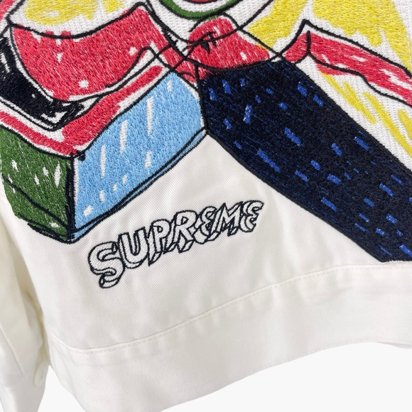 Supreme x Daniel Johnston Men's Embroidered Art Work White Jacket - Picture 5 of 11